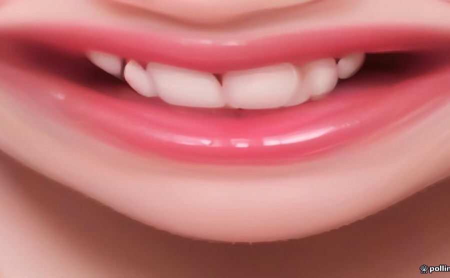 Healthy pink gums and white teeth smiling close-up