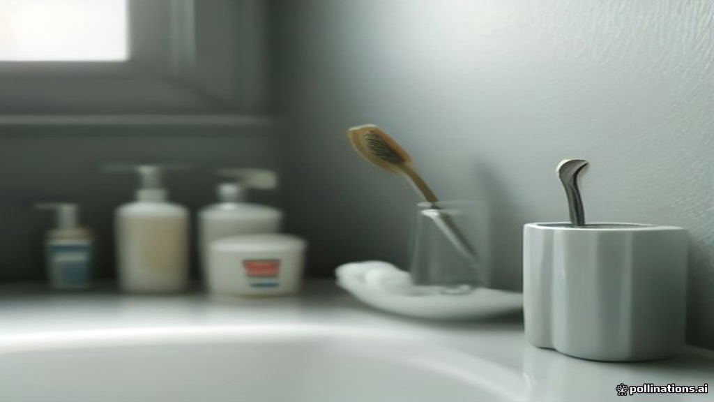 Soft-bristle toothbrush and dental floss on a bathroom counter