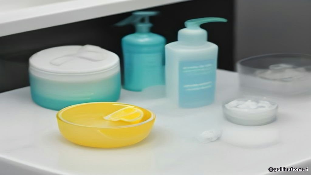 Flat-lay of retainer cleaning supplies including hydrogen peroxide bottle, soft toothbrush and retainer case