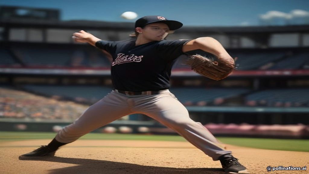 Baseball pitcher mid-throw showing ball release point and extension toward home plate