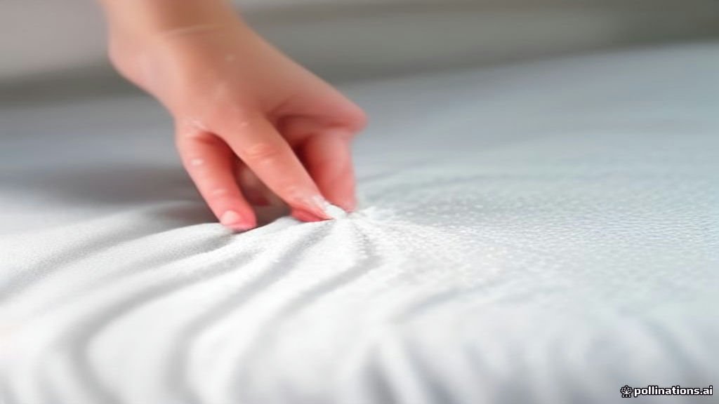 Sprinkling baking soda over a pee stain on a mattress